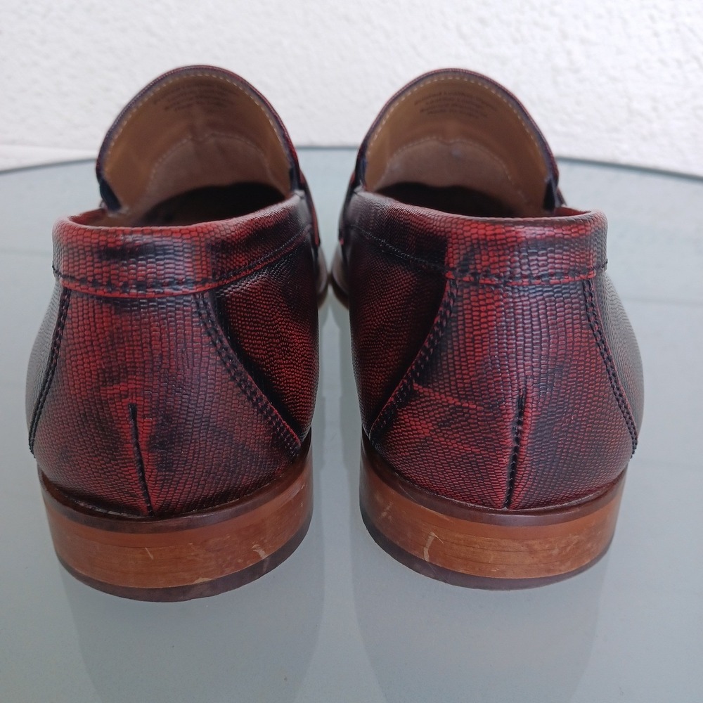 Florsheim Mens Burgundy Lizard Embossed Leather Penny Loafers 9.5 D 600 - Picture 4 of 11
